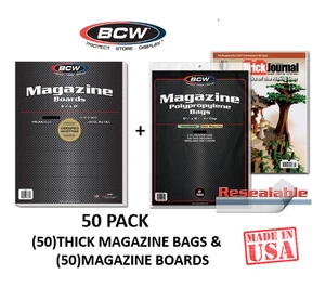 BCW (New) Magazine (50)ct Pack - Magazine Boards & THICK Resealable Bags Set - Picture 1 of 3