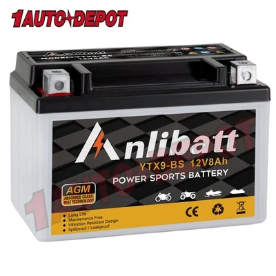 YTX9-BS Motorcycle AGM Battery 12V 8Ah 160CCA Maintenance Free for ATV Scooter - Image 1 of 4
