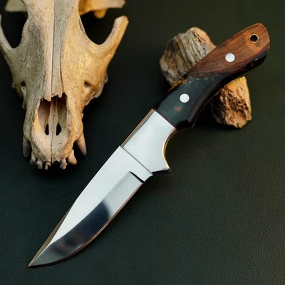 Gift-Ready 9.1" Damascus / Steel Knife Full Tang Hunt it Hunt + Leather Sheath - Image 1 of 4