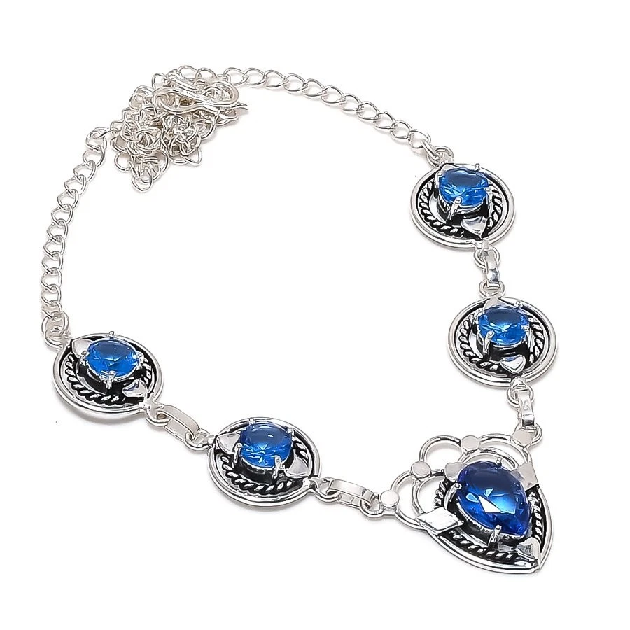Blue Tanzanite Gemstone Handmade 925 Sterling Silver Jewelry Necklace Size 18" - Image 1 of 1