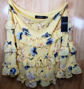 Lauren Ralph Lauren Damen Blumen Rüschen Rock gelb blau Größe 10 neu mit Etikett - Bild 1 von 8
