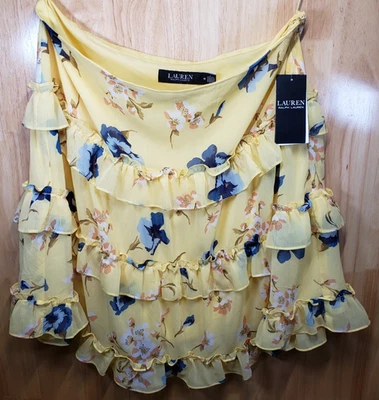 Falda floral con volantes para mujer Lauren Ralph Lauren amarillo azul talla 10 nueva con etiquetas Foto 1 de 4