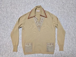 Suéter de lana vintage años 60 hecho en Italia M ribete de cuero solapa ancha hermanos richman - Imagen 1 de 10
