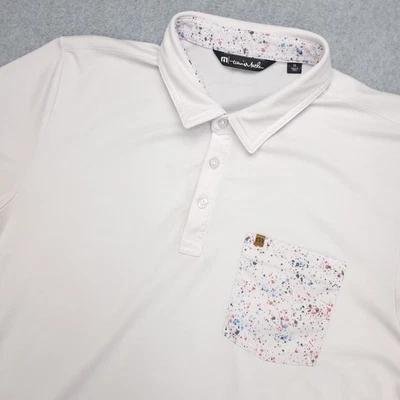 Camisa polo de golf Travis Mathew para hombre XL blanca moteada bolsillo manga corta Foto 1 de 4