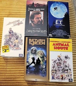 Vintage VHS Movies E.T., Dances w/Wolves, Animal House, American Graffiti ,Jedi - Picture 1 of 11