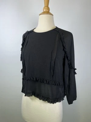 Blusa Top BIMBA Y LOLA Negra Transparente con Volantes en Niveles Pequeña Preppy Diseñador Hada Foto 1 de 4