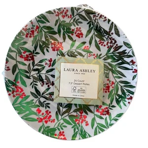 Laura Ashley Holiday Holly Berry Disposable Dessert Plates 7.5" 24 Count New - Picture 1 of 8