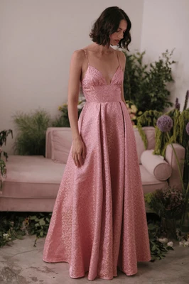 Sau Lee Ada Formal Maxi Gown in Pink Gold Floral Jacquard Size 14 - Изображение 1 из 4