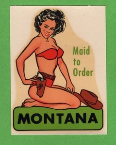 VINTAGE ORIGINAL 1948 CHARMER "MISS MONTANA" SEXY PINUP WASSER AUFKLEBER KUNST SCHÖN - Bild 1 von 2