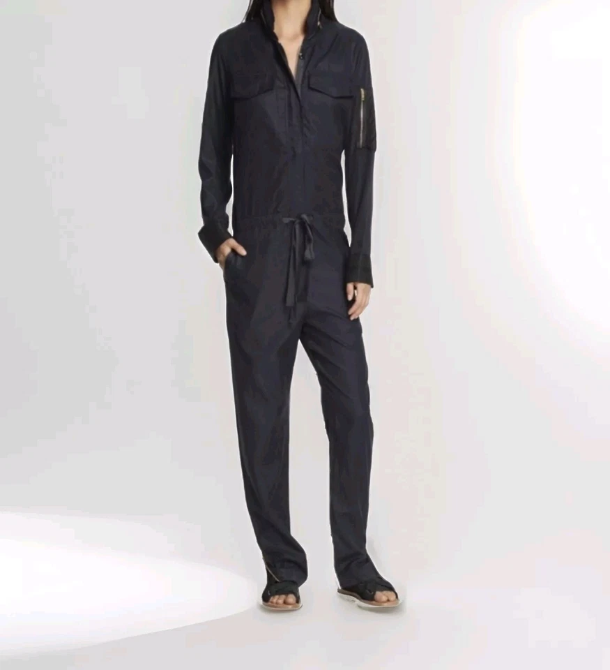 Macacão jeans azul índigo Rag & Bone Claire com zíper tornozelo botões escondidos bolsos 2 - Imagem 1 de 4