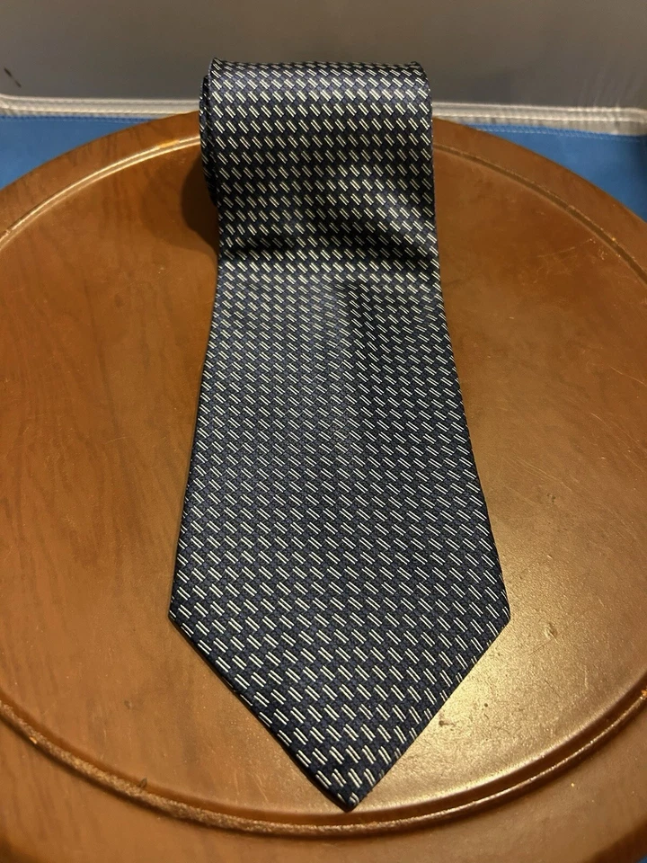 Пуританский мужской галстук с геометрическим узором синий 100% шелк - Изображение 1 из 4