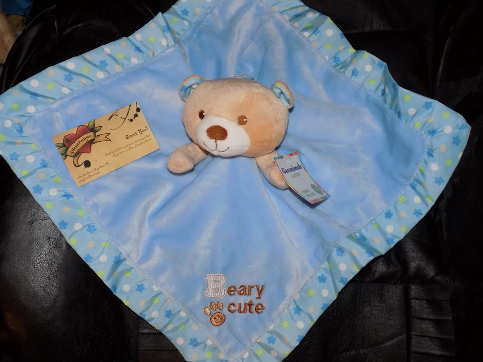 Garanimals Blue Tan Bear Baby Security Blanket Beary Cute Stars Rattle Nunu P52