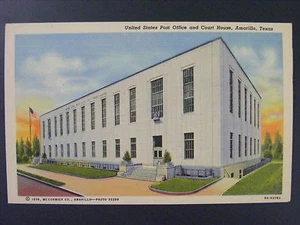 Amarillo Texas Oficina de Correos de Estados Unidos Corte Curt Teich Vintage Lino Postal 1938 - Imagen 1 de 2