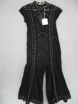 Sass & Bide Jumpsuit Womens 2XS XXS Black Gold Crochet Embellished NWT Wide Leg - Image 1 of 4