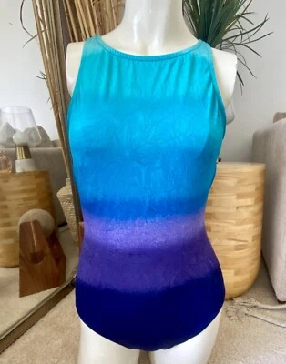 Vintage 90s Jantzen One Piece Swimsuit Ombre Turquoise 1990s Womens - Image 1 of 4
