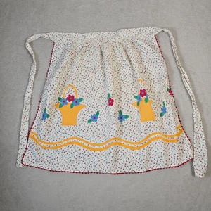 Vintage Half Apron Womens Floral Basket Waist Tie Housewife Kitchen Costume Farm - Picture 1 of 4