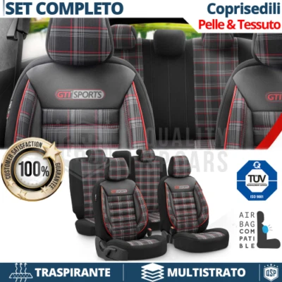 COPRISEDILI per VW Polo OtoM gti Sport Pelle Pu Tessuto Righe Rosse COMPLETI TÜV - Immagine 1 di 4