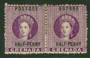 SG 21/21c Granada 1881. 1⁄2d malva profunda, par horizontal, sello del lado derecho... - Imagen 1 de 1