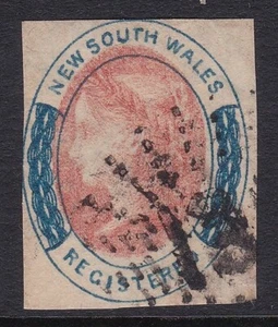 1856 NSW Registered, 6d Salmon/Indigo, SG103, Imperf, No wmk, Fine Used - Picture 1 of 2