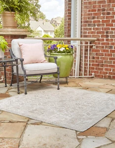 Extra-Large 7' 10 x 7' 10 Light Grey Water Resistant Outdoor Aztec Square Rug - Picture 1 of 7