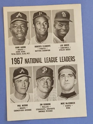 1967 NL Leaders Hank Aaron Clemente Bunning Brock Niekro 1968 Sporting News 5x7 - Image 1 of 2