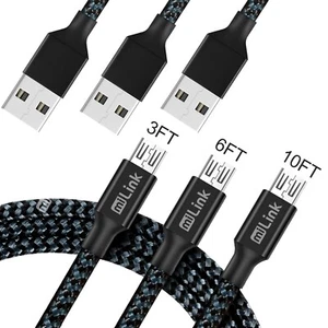3-Pack Micro USB Fast Changing and Syncing Braided Nylon Cable - 3FT 6FT 10FT - Picture 1 of 4
