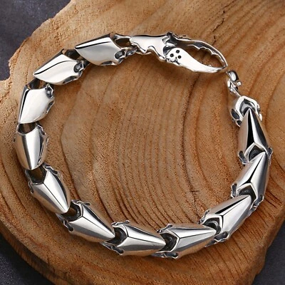 Solid 925 Sterling Silver Chain Men Geometry Beads Link Bracelet 7.8inch/43.2g - Image 1 of 4