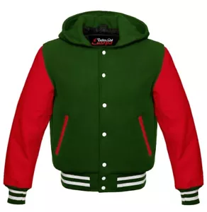 Hombres Varsity Sudadera con Capucha Cuero Genuino Mangas Mezcla de Lana Chaqueta Lettermen - Imagen 1 de 3