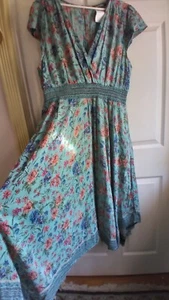 CHADWICKS Größe XL 100 % Viskose Kleid neu mit Etikett $ 70 blaugrün geblümt Indien - Bild 1 von 7