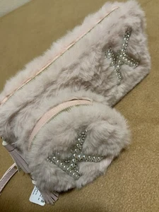 Pink Plush K Initial Rignstone Wristlet And Coin Purse - Picture 1 of 5