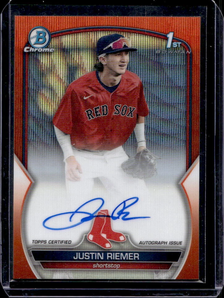 2023 Bowman Draft Chrome Justin Riemer Orange Wave 1st Refractor Auto #/25