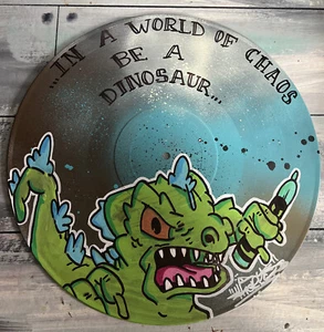 Hand Painted Vinyl Record Graffiti Shortiez Ink Reptar Chaos Dinosaur Christmas - Picture 1 of 2