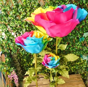 Riesenausstellung künstlicher Regenbogen Rose große Seide Blumenkopf 1-1,7M Stolz - Bild 1 von 19