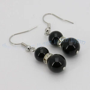 8-10mm Multi-Color South Sea Shell Pearl Round Beads Dangle Silver Hook Earrings - Picture 1 of 23
