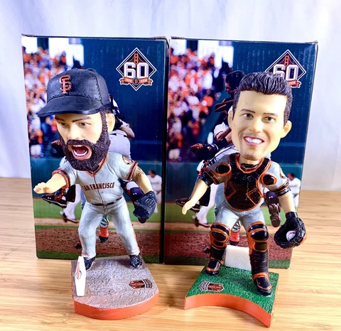 SF Giants Buster Hugs Buster Posey & Brian Wilson Bobbleheads Set New W Box Cover