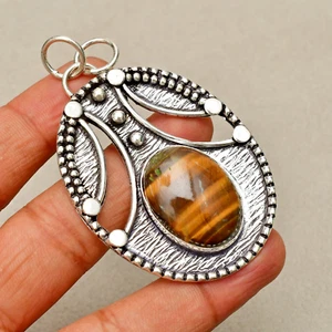 Tiger's Eye Gemstone 925 Sterling Silver Handmade Jewelry pendant 2.55" - Picture 1 of 6