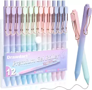 Gel Pens, 12 Pcs Fine Point (0.5Mm) Retractable Black Ink Smooth Writing Pens - Picture 1 of 12