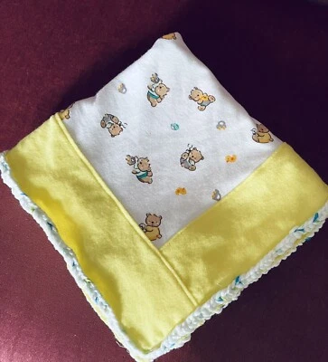 Manta bebé Sweet dreams - tejido de algodón con borde de franela - hecha a mano - osos de peluche Foto 1 de 4