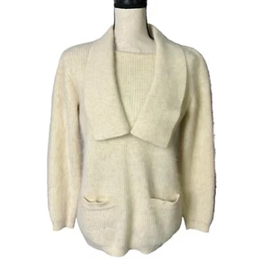 Investment Sweater Womens Medium Ivory Lambs Wool Angora Rabbits Hair Collar - Picture 1 of 13