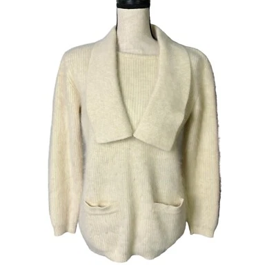 Suéter de inversión para mujer mediano marfil corderos lana angora conejos cuello de pelo Foto 1 de 4