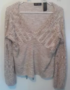 AXCESS Womens Sz XL Knit Top Sweater 100% Cotton Beige Brown White Stripes - Picture 1 of 5