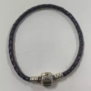Pandora Purple Single Leather Braided Plaited Bracelet 590705 19cm Authentic - Picture 1 of 9