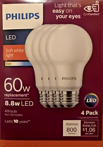 4 Bulbs Philips A19 E26 LED Bulb Soft White 8.8W LED 60 Watt Volume discount !!! - Picture 1 of 8