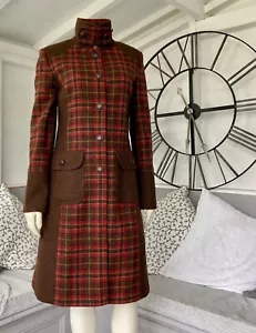 Per Una Red Brown Tartan Check Field Country Coat Jacket 100% Wool Tweed 8 - Picture 1 of 18
