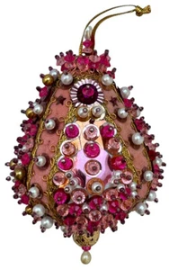 Vintage Push Pin Ornament Beaded Sequin Pearl Star Pear Shape MCM Christmas Pink - Picture 1 of 18