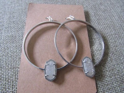 Kendra Scott Elora Dangle Hoop Earrings Silver plated Iridescent Drusy White - Image 1 of 4