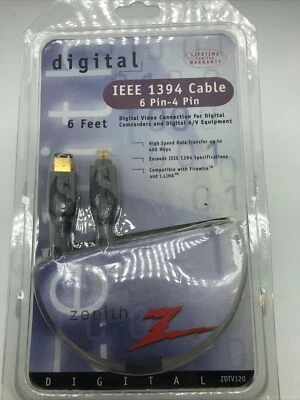 NEW ZENITH 6 Pin-4 Pin 6 ft Digital IEEE 1394 FireWire iLink Cables ZDTV120 - Image 1 of 4