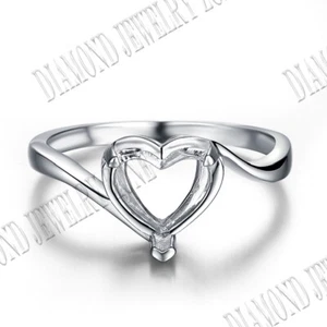 Solid 18k White Gold Semi Mount Heart Shape Cut 9X7mm Fashion Fine Wedding Ring - Picture 1 of 10