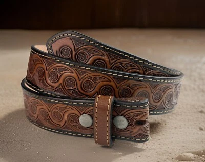 Cinturón Western de Cuero Genuino Grano Completo Hecho a Mano Para Hombre Resistente Sin Hebilla Foto 1 de 4