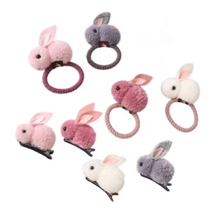 8pcs Rabbit Hair Ties Hairpins Ring Ponytail Holders Barrettes Hair Accessories - Picture 1 of 12